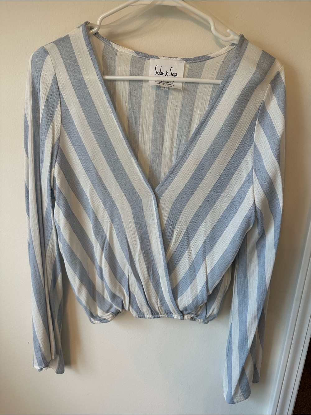 Sadie & Sage Light Blue and White Striped Wrap Blouse
